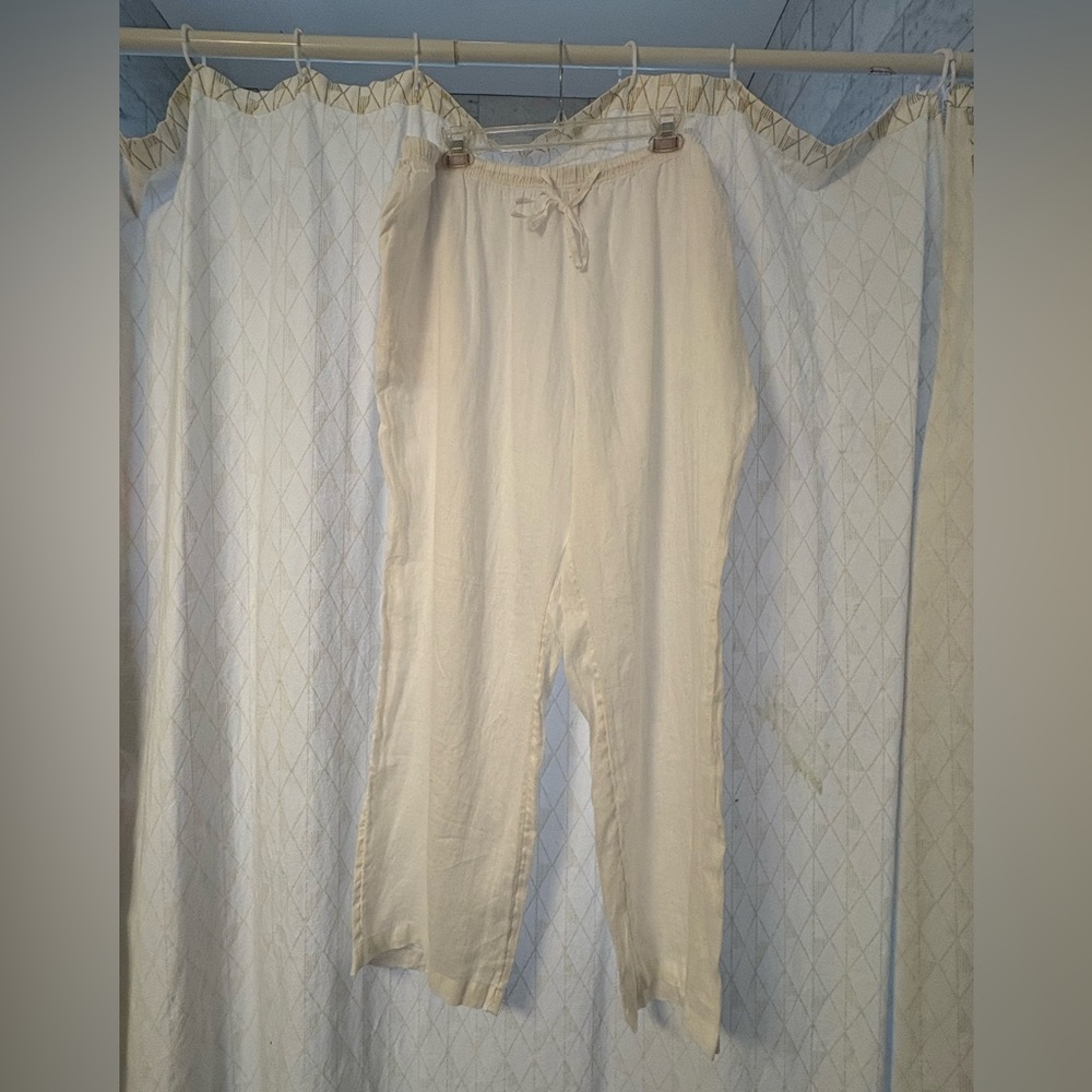 H&M White Linen pants with pockets, sz XXL, Drawstring